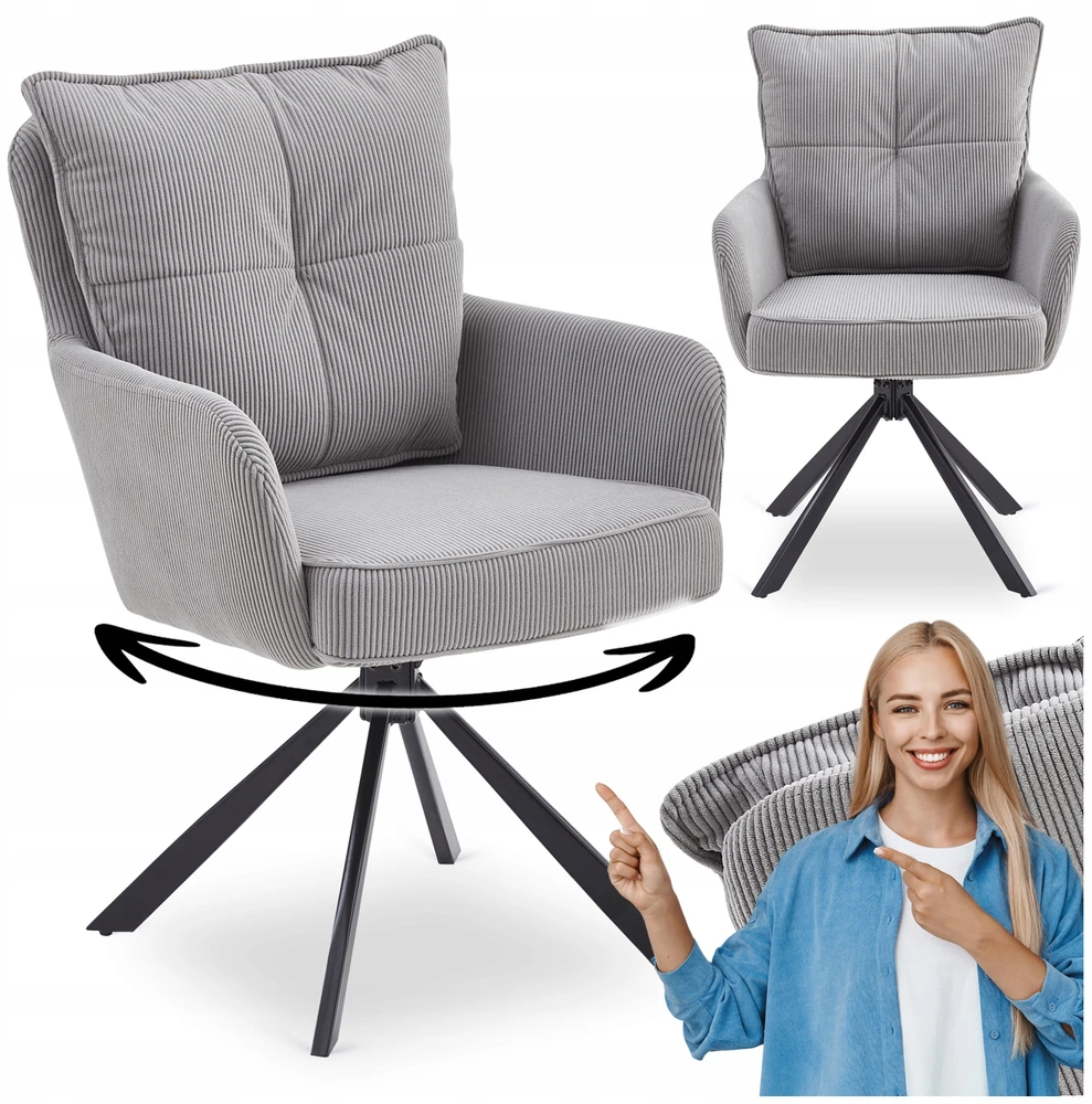 Mebel Elite Minkšta pasukama kibiro kėdė valgomajam Pilka velveta CITY