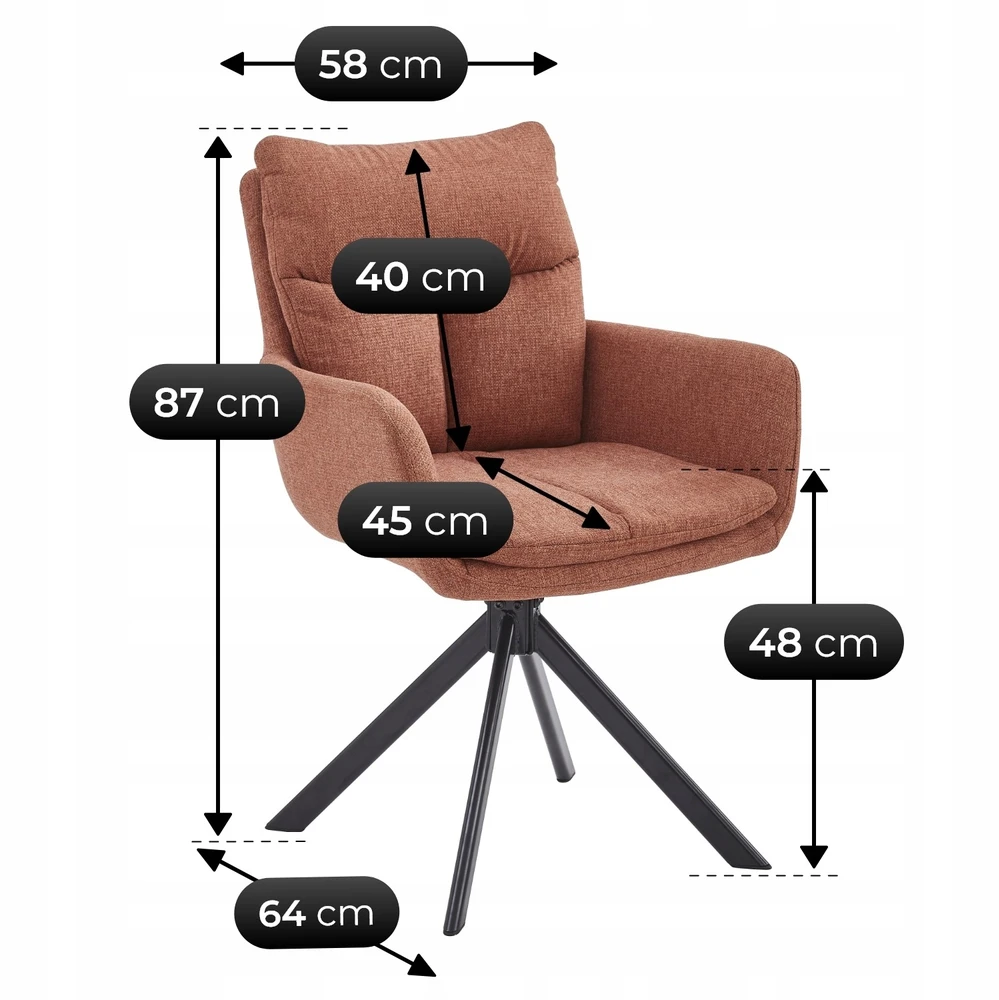 Mebel Elite Minkštas besisukantis svetainės krėslas PAUL Rude Modern