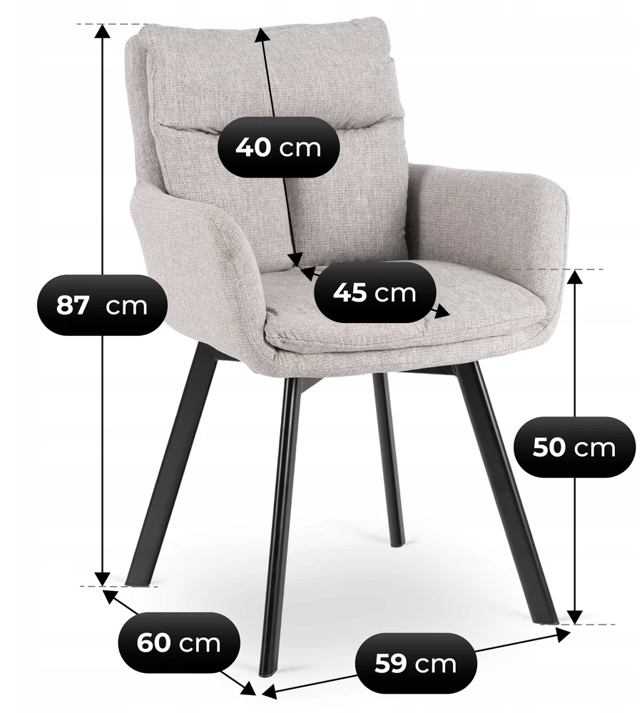 Mebel Elite Minkšta pasukama virtuvės kėdė gyvenamajam valgomajam Pilka CORTADO