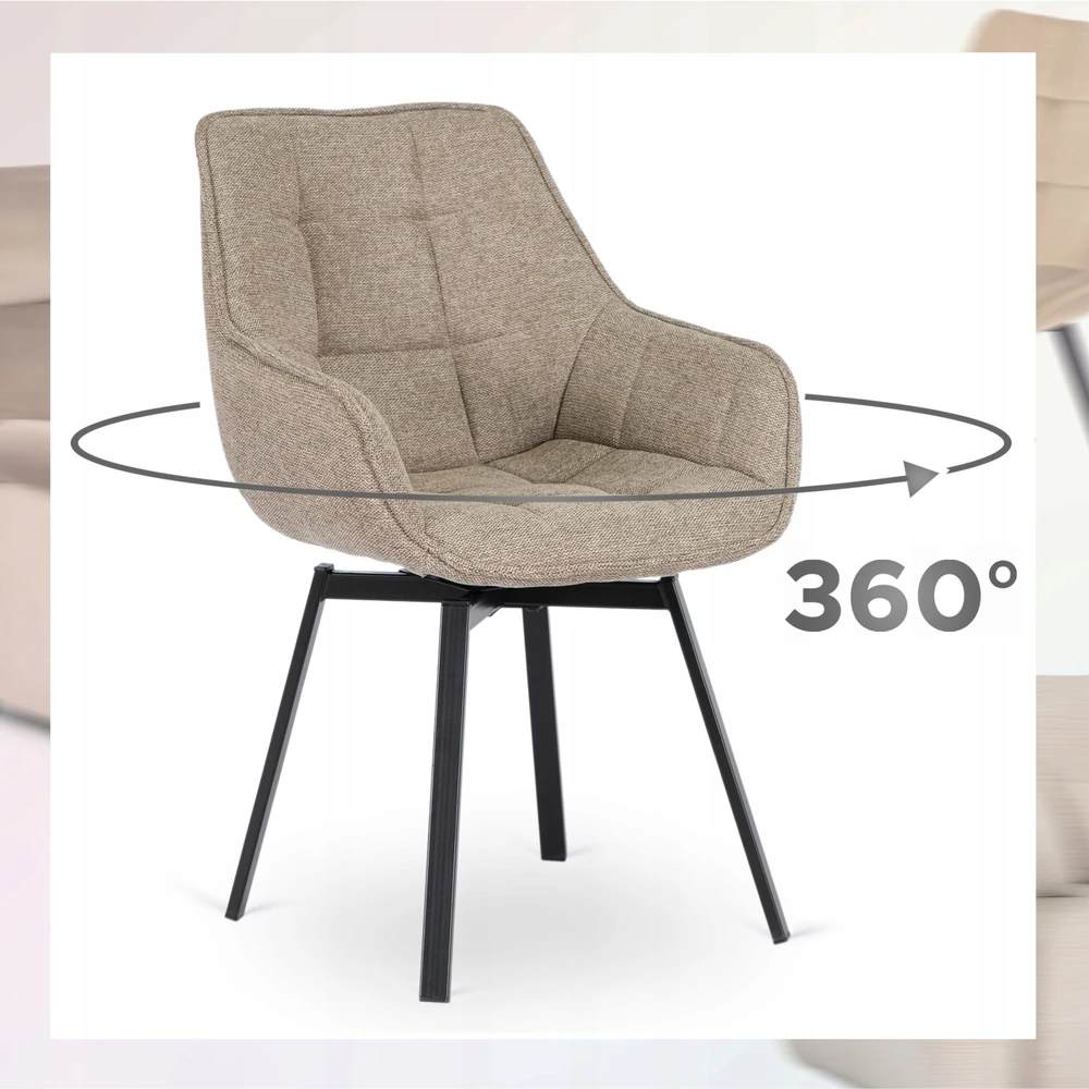 Mebel Elite Minkšta valgomojo virtuvės kėdė Svetainės pasukama 360 smėlio spalvos LUNA 2