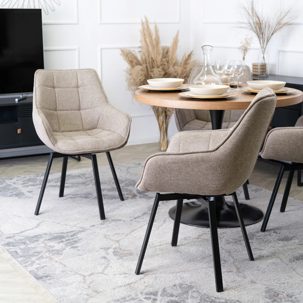 Mebel Elite Minkšta valgomojo virtuvės kėdė Svetainės pasukama 360 smėlio spalvos LUNA 2