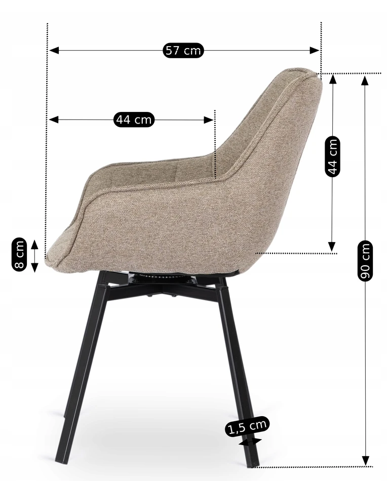 Mebel Elite Minkšta valgomojo virtuvės kėdė Svetainės pasukama 360 smėlio spalvos LUNA 2