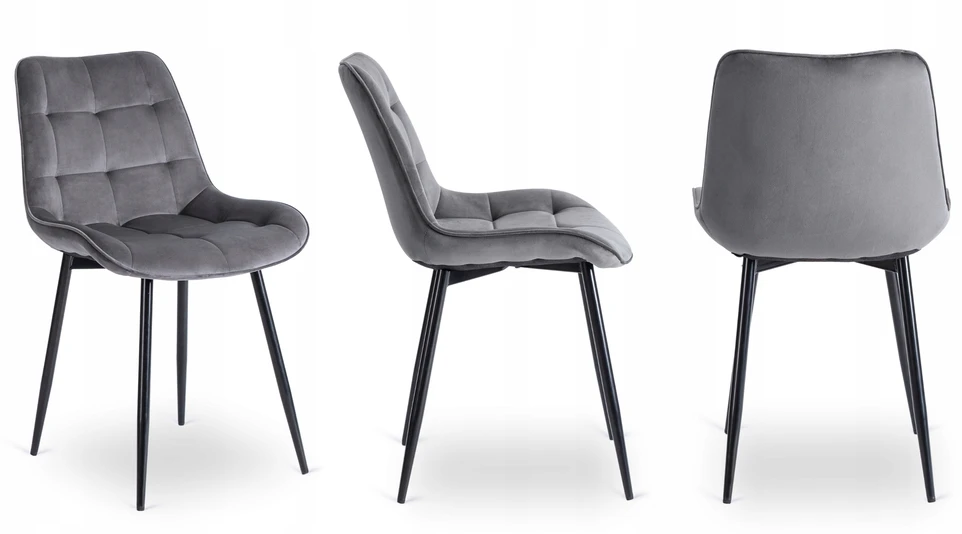 Mebel Elite Minkšta veliūrinė kėdė svetainei valgomojo virtuvei Pilka CHRIS