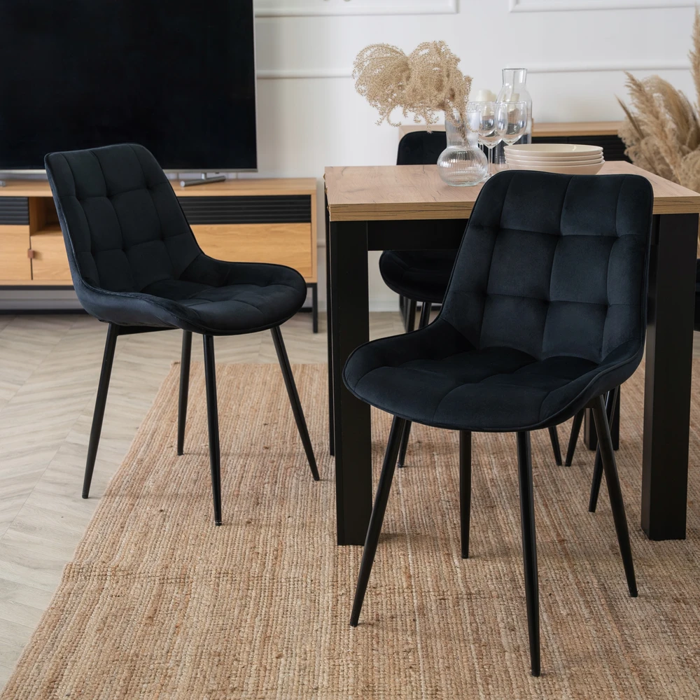 Mebel Elite Minkšta veliūrinė kėdė svetainei valgomojo virtuvei Juoda CHRIS
