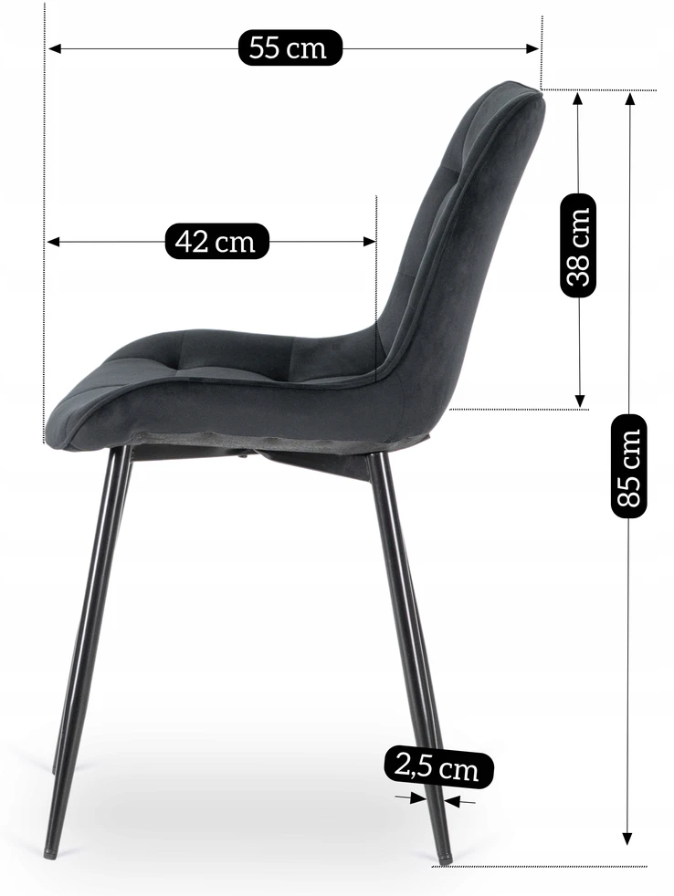 Mebel Elite Minkšta veliūrinė kėdė svetainei valgomojo virtuvei Juoda CHRIS