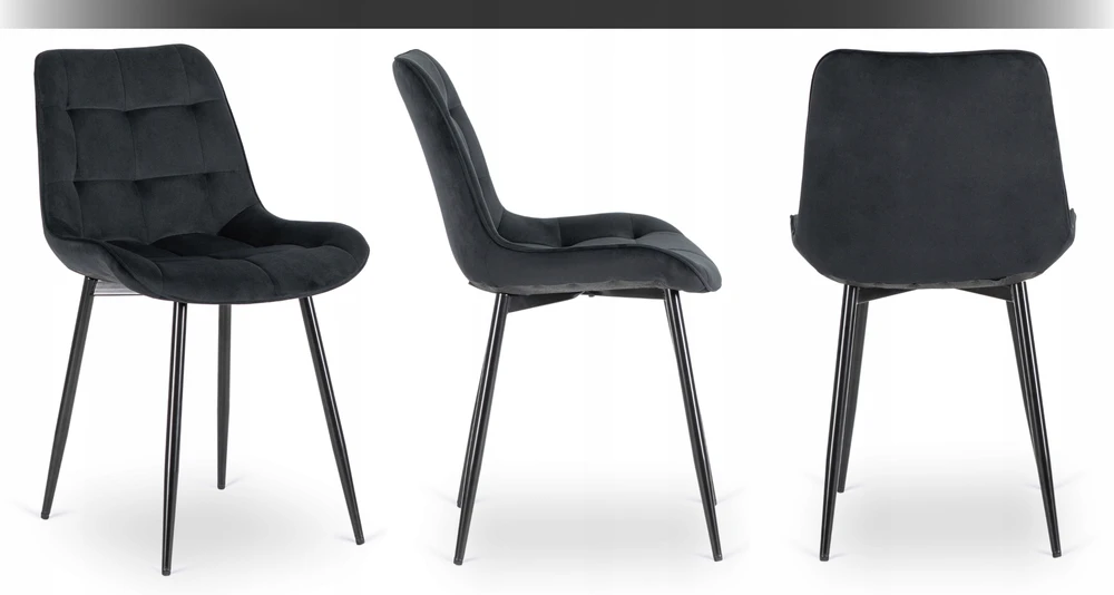 Mebel Elite Minkšta veliūrinė kėdė svetainei valgomojo virtuvei Juoda CHRIS