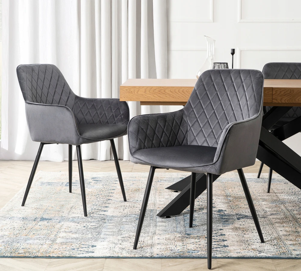 Mebel Elite Minkšta veliūrinė kėdė svetainei valgomojo virtuvei Pilka BRESSO