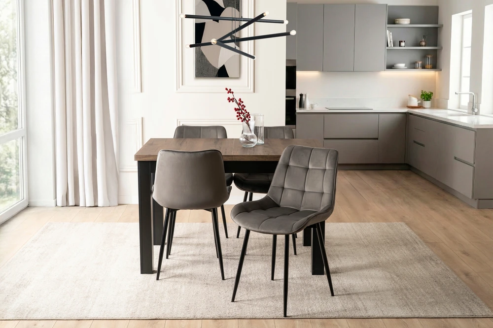 Mebel Elite Minkšta veliūrinė kėdė svetainei valgomojo virtuvei Pilka CHRIS