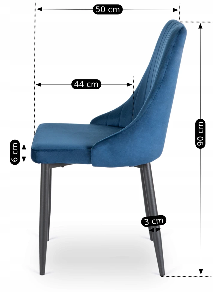 Mebel Elite Minkšta veliūrinė virtuvės kėdė valgomajam, svetainei, tamsiai mėlyna BARI
