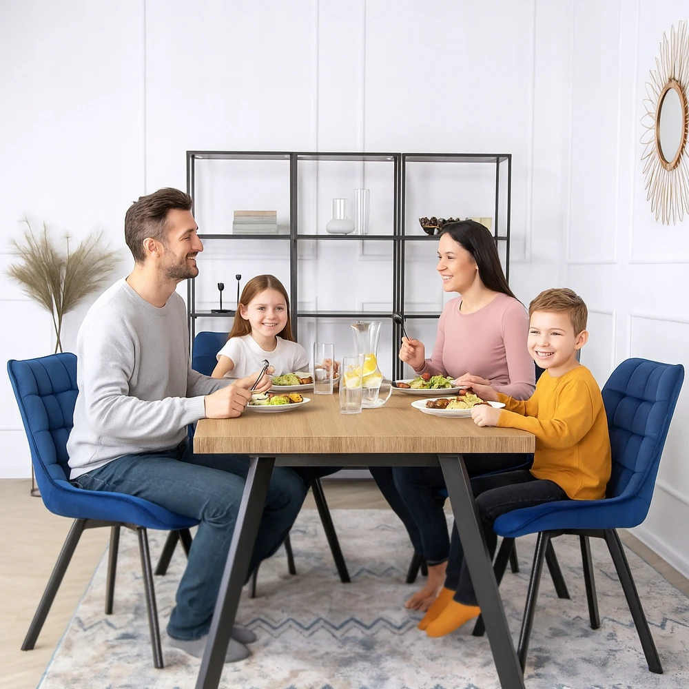 Fotelis Mebel Elite Minkšta veliūrinė virtuvės kėdė valgomajam, svetainei, tamsiai mėlyna RICK