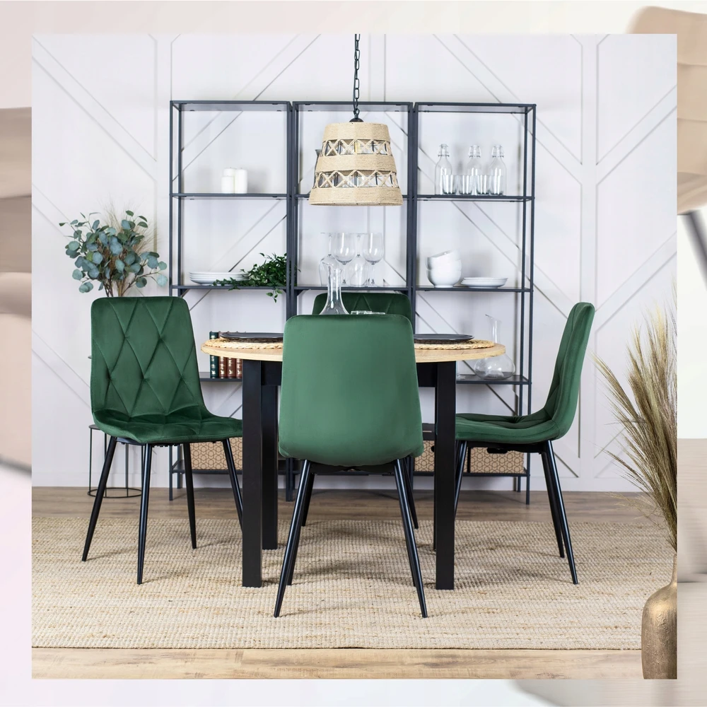 Mebel Elite Minkšta veliūrinė virtuvės kėdė valgomojo svetainei Loft Žalias ROBIN