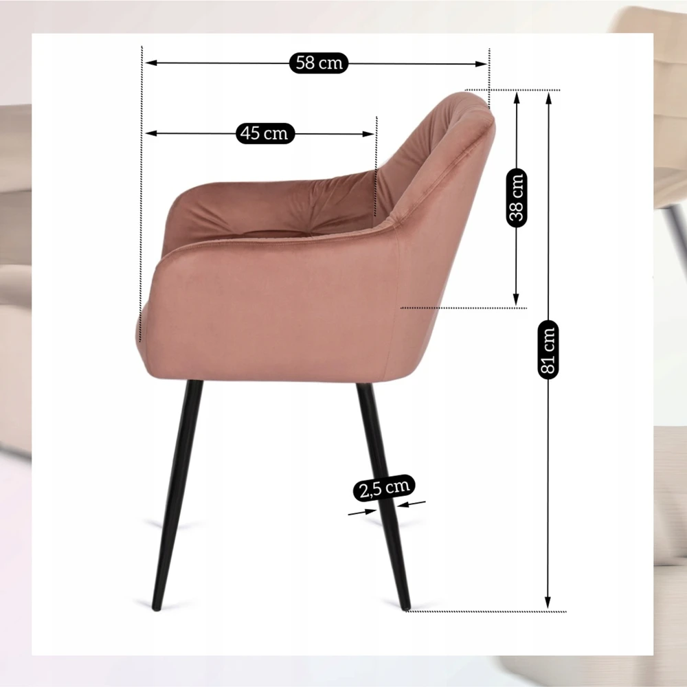 Mebel Elite Minkšta virtuvė Svetainė Kaušas Valgomojo Kėdė Rožinė VIKI