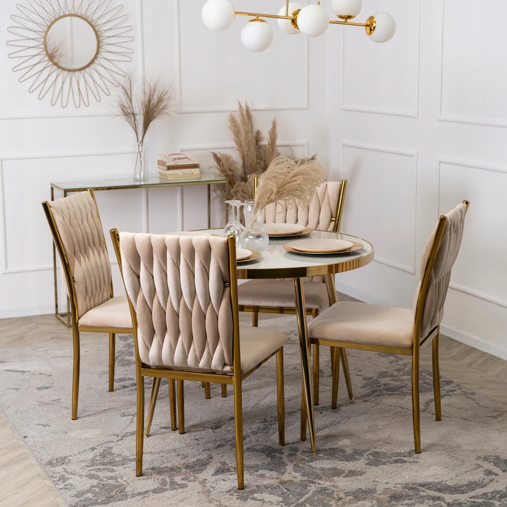 Mebel Elite Minkšta virtuvė Svetainė Valgomojo Kėdė Veliūrinis Glamour Kreminis DAN