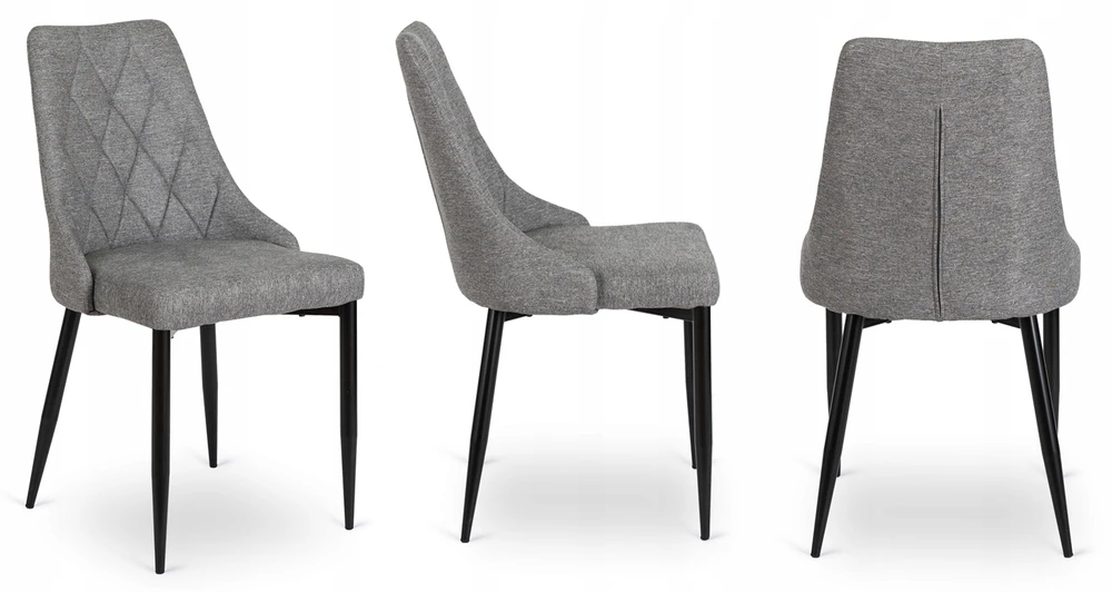 Mebel Elite Pilka minkšta valgomojo kėdė „Kirka“ su aksomo apmušalu ir juodomis metalinėmis kojelėmis