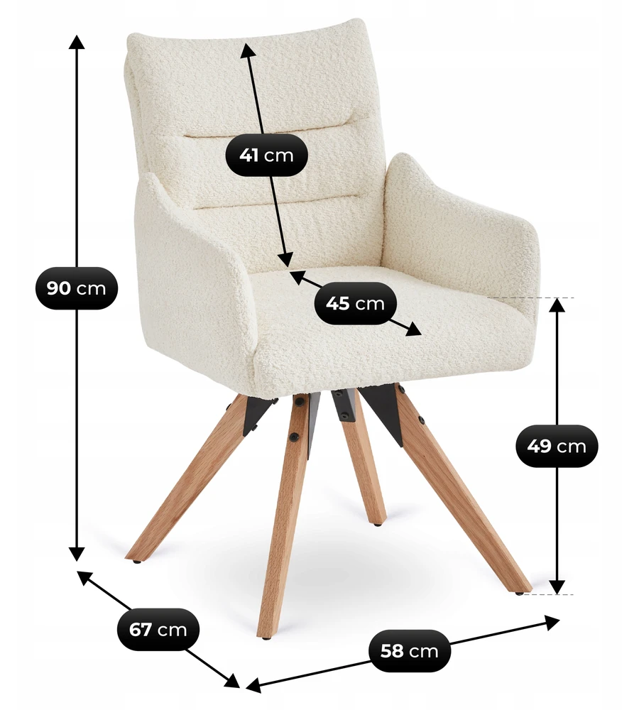 Fotelis Mebel Elite WILLA kreminės spalvos modernus buklė apmuštas besisukantis krėslas