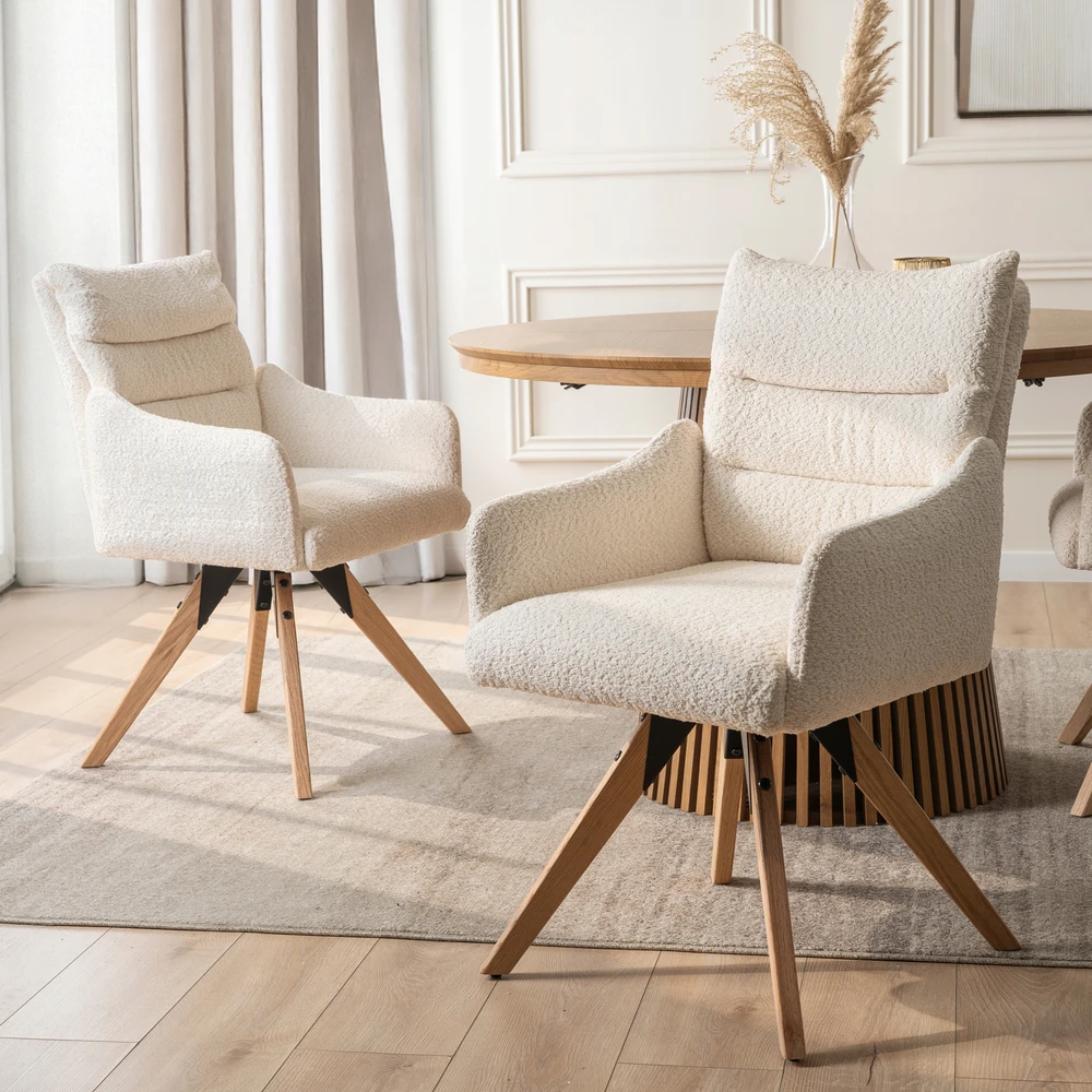Mebel Elite WILLA kreminės spalvos modernus buklė apmuštas besisukantis krėslas