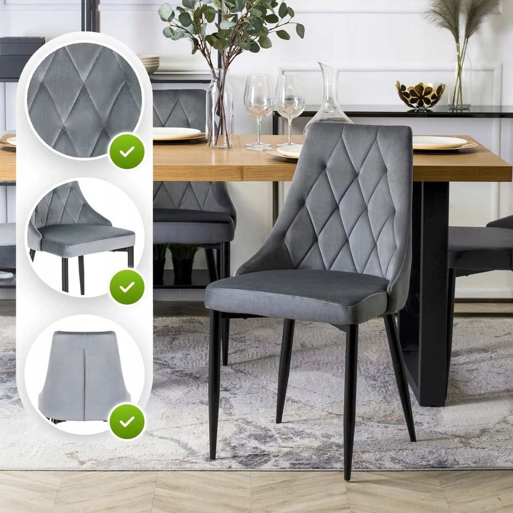 Mebel Elite Minkšta virtuvės svetainės valgomojo kėdė, aksominė pilka KAMŠTĖ