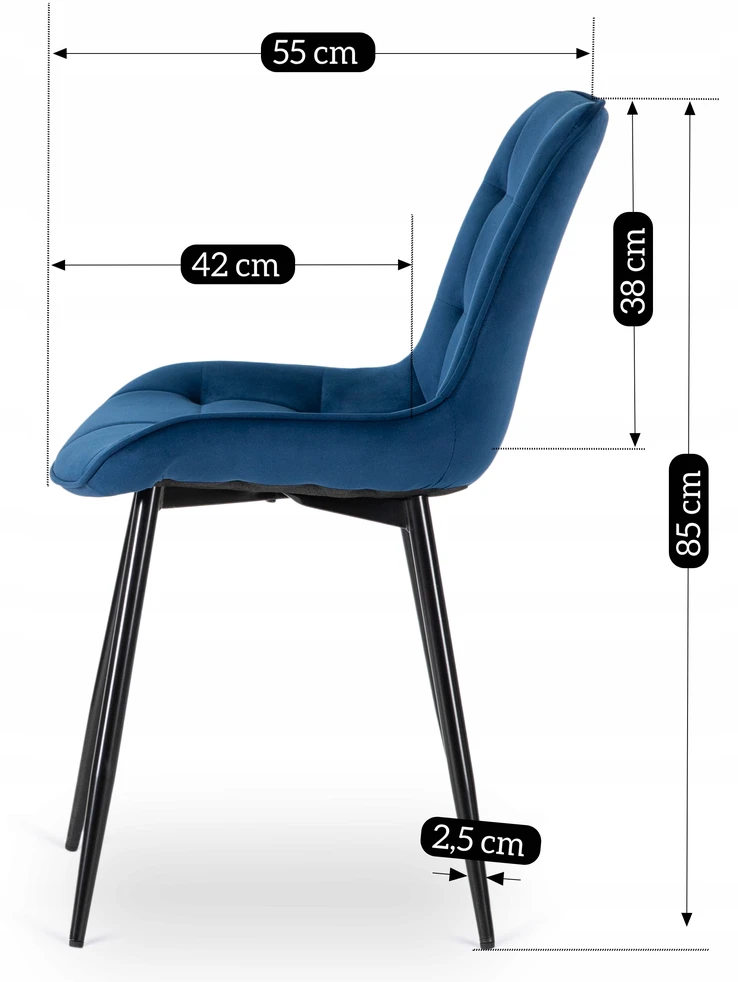 Mebel Elite Minkšta virtuvės svetainės valgomojo kėdė, aksominė tamsiai mėlyna CHRIS