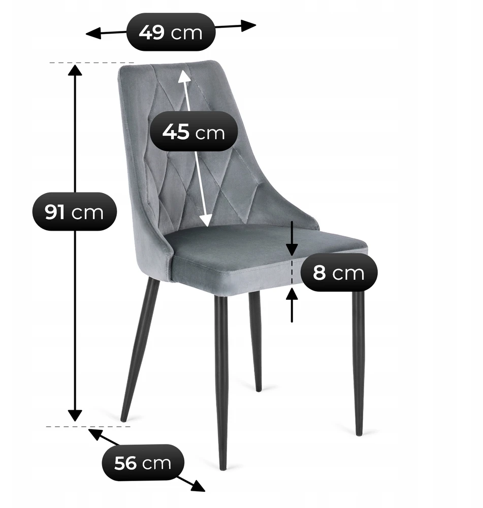 Mebel Elite Minkšta virtuvės svetainės valgomojo kėdė, aksominė pilka KAMŠTĖ