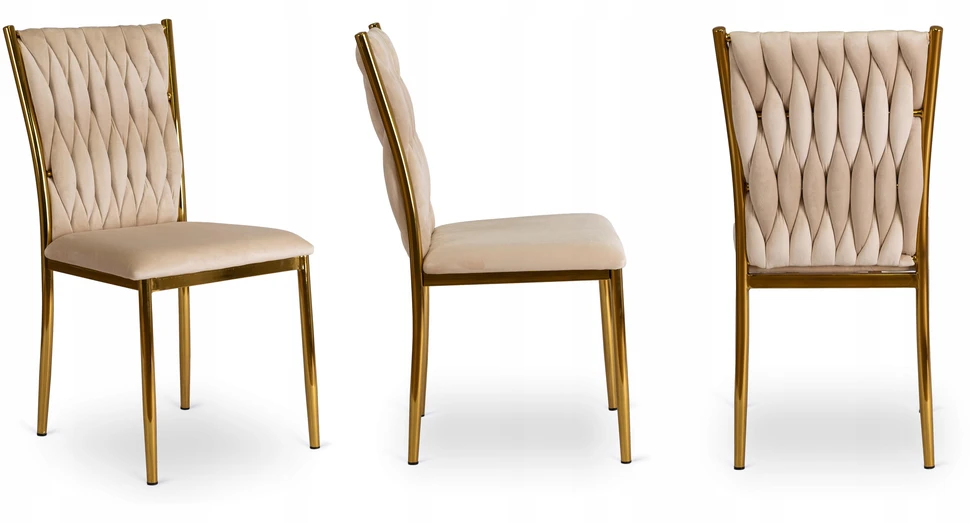Mebel Elite Minkštas veliūrinis pintas svetainės kėdė Glamour valgomojo kremas DAN