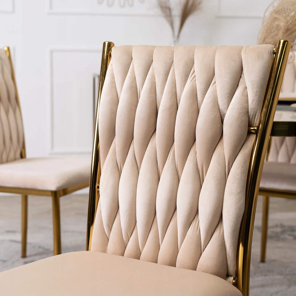 Mebel Elite Minkštas veliūrinis pintas svetainės kėdė Glamour valgomojo kremas DAN