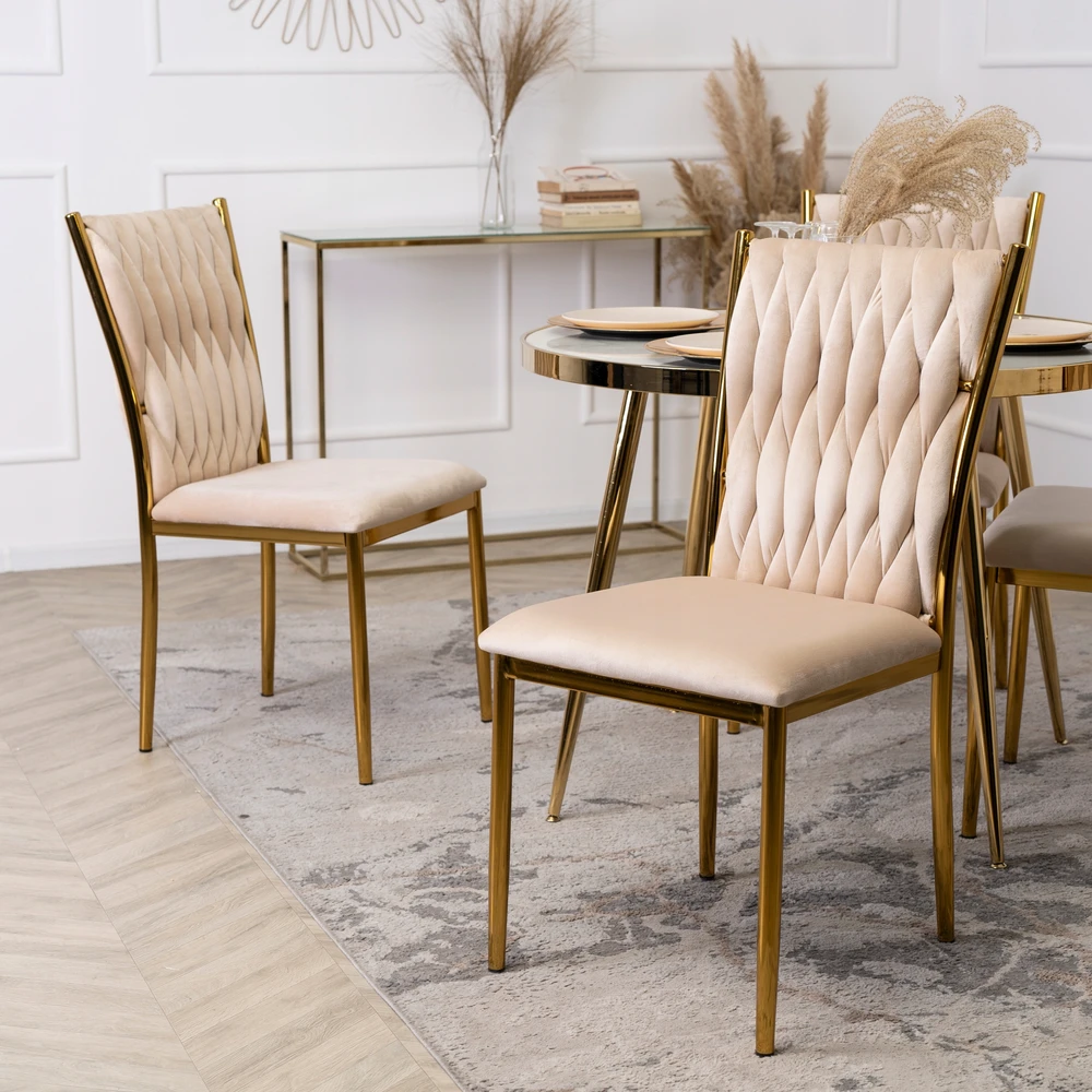 Mebel Elite Minkštas veliūrinis pintas svetainės kėdė Glamour valgomojo kremas DAN