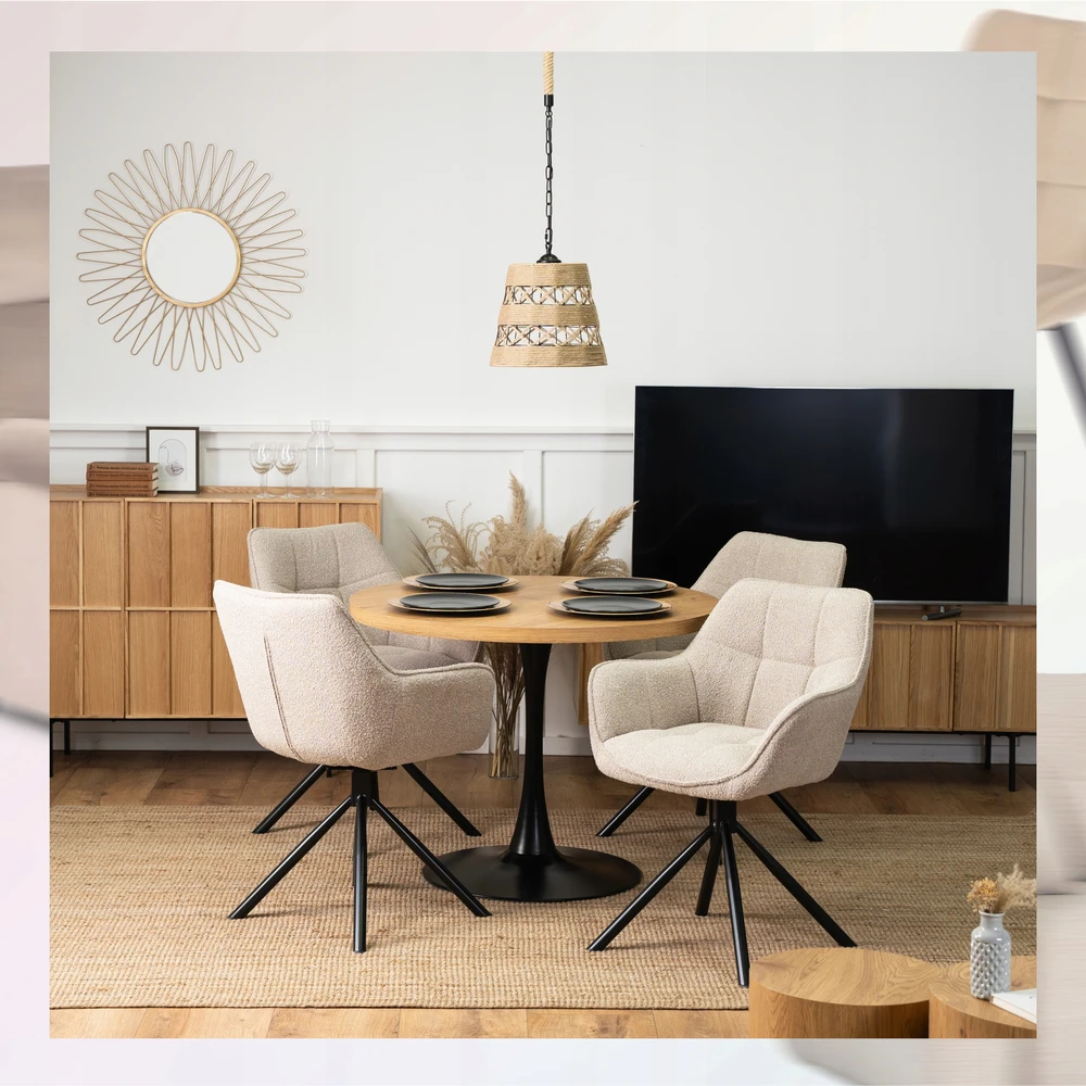Mebel Elite Smėlio spalvos minkšta pasukama kėdė valgomajam ir svetainei PEONY