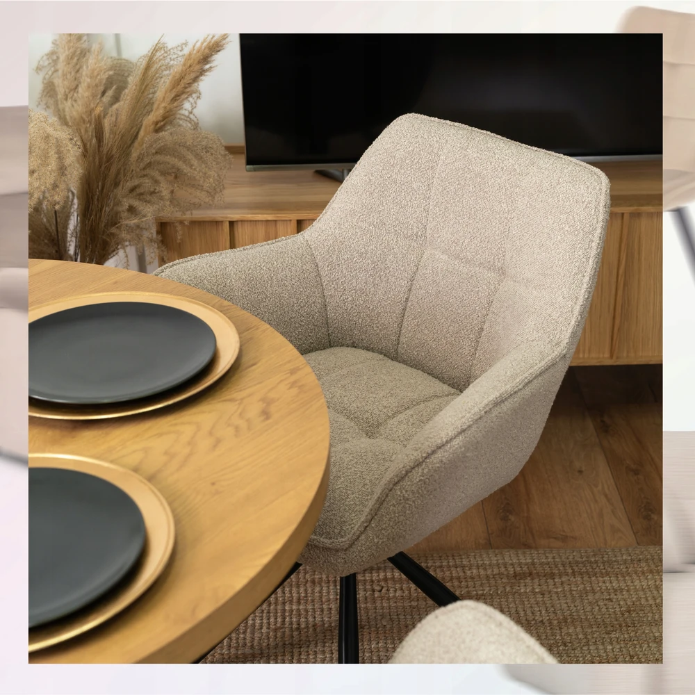 Mebel Elite Smėlio spalvos minkšta pasukama kėdė valgomajam ir svetainei PEONY