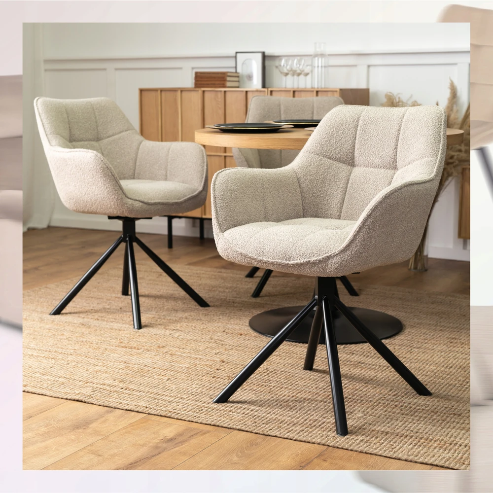 Mebel Elite Smėlio spalvos minkšta pasukama kėdė valgomajam ir svetainei PEONY