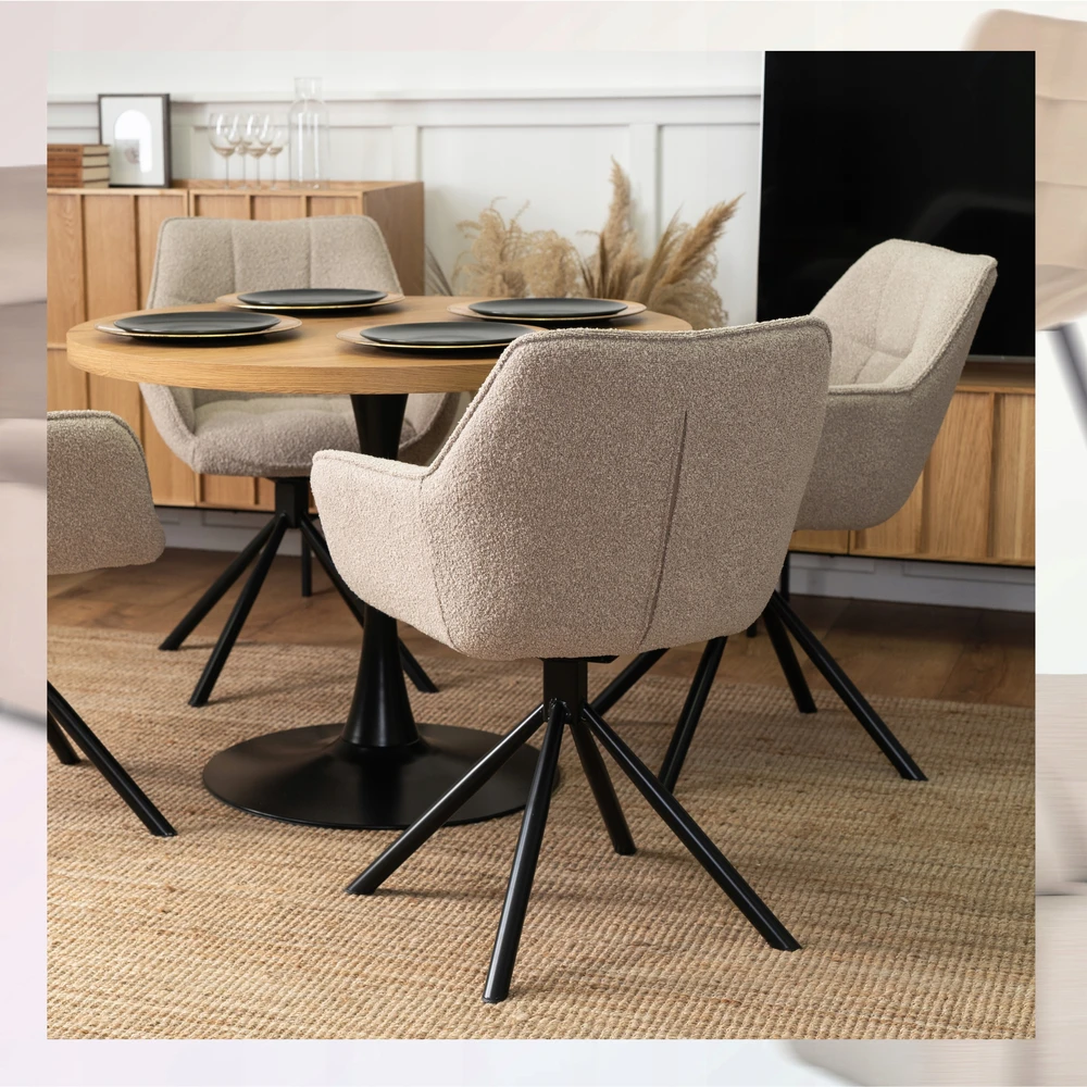 Mebel Elite Smėlio spalvos minkšta pasukama kėdė valgomajam ir svetainei PEONY