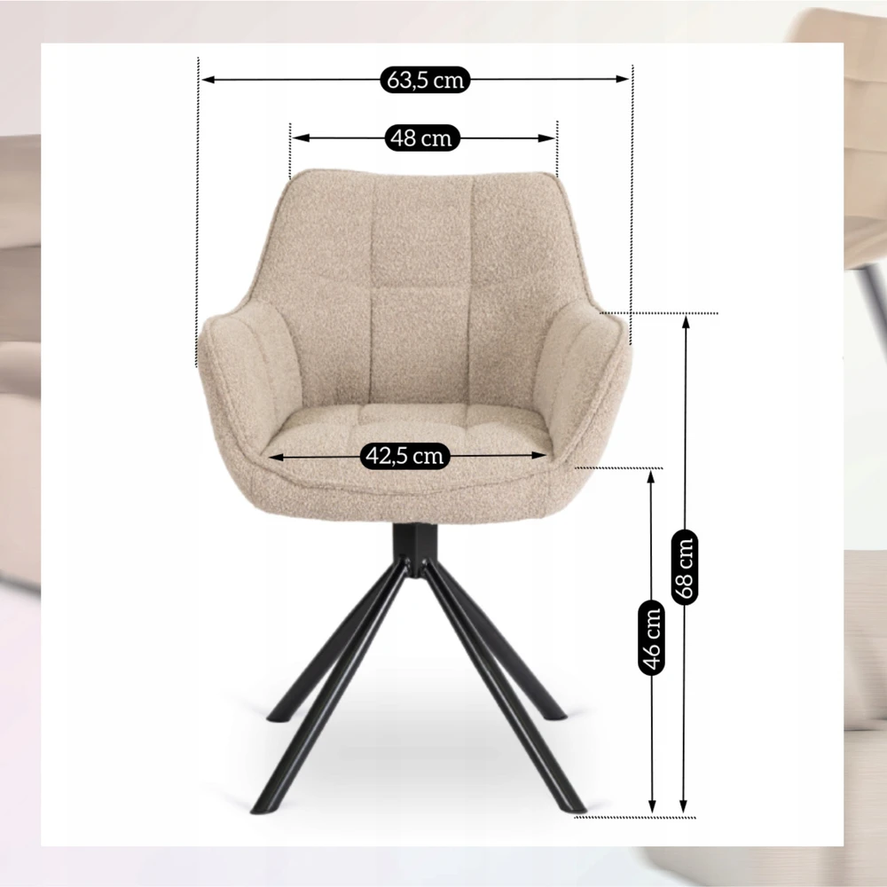Mebel Elite Smėlio spalvos minkšta pasukama kėdė valgomajam ir svetainei PEONY