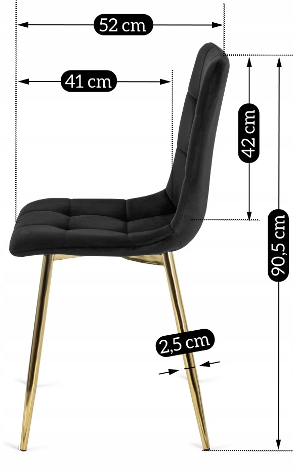 Mebel Elite Veliūrinė kėdė valgomojo kambariui Glamour aukso kojos svetainė kosmetiniam staliukui juoda YORK