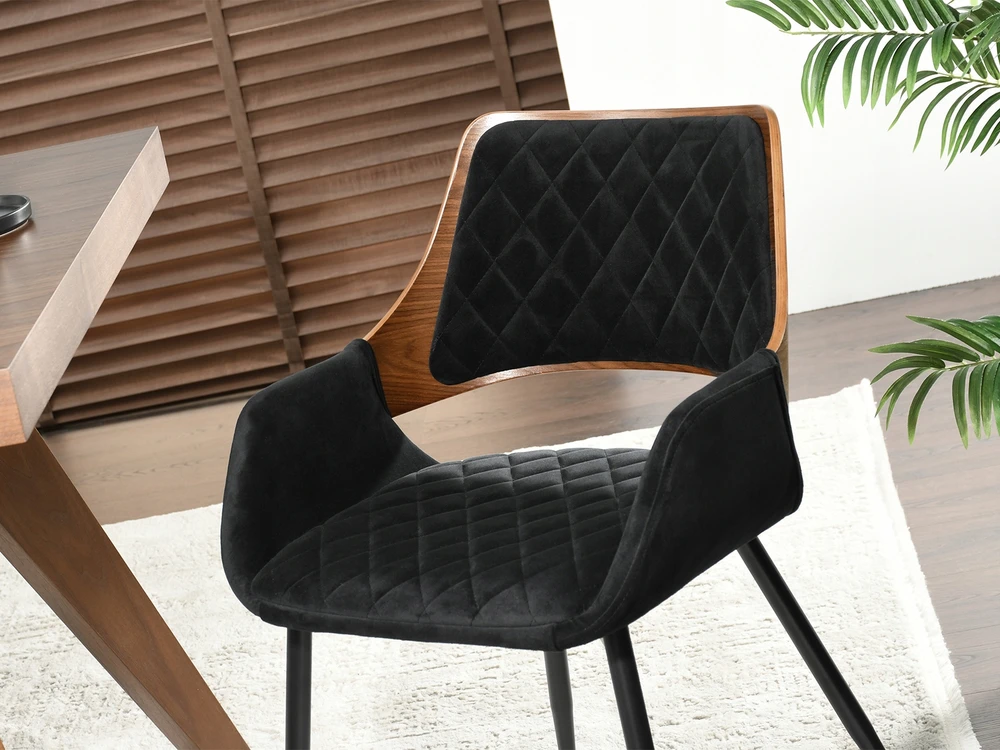 Mebel Partner APDARBINĖ SVETAINĖS KĖDĖ IŠ MEDIENOS IR faneros CARO MORGAN VELVET GRAIKIŲ RIEŠUTŲ JUODOS
