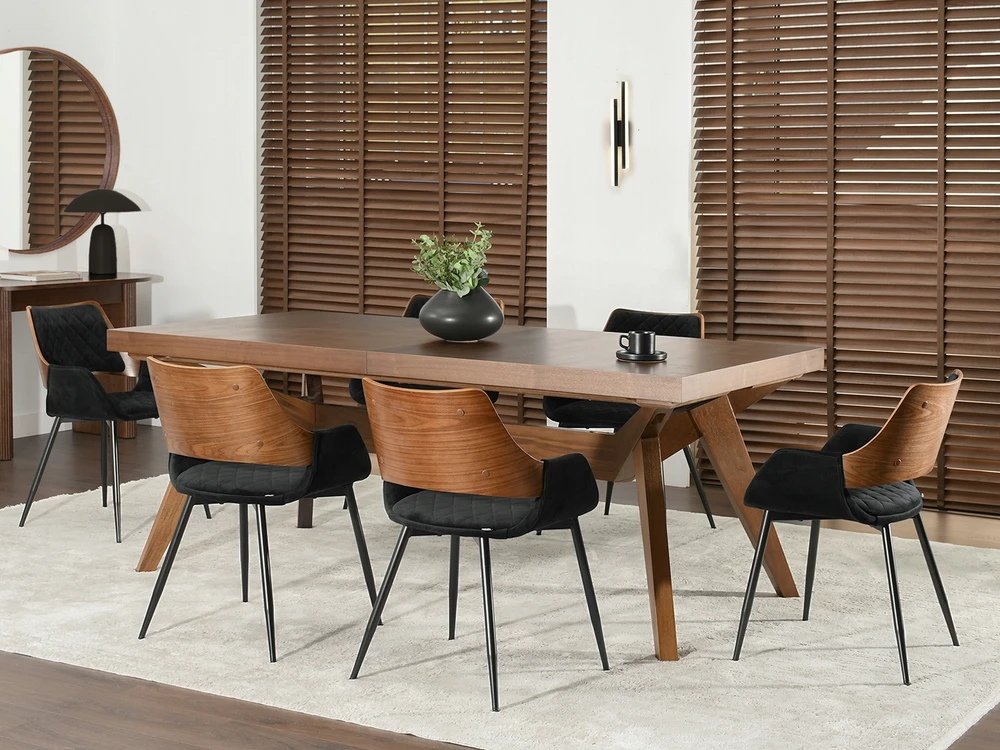 Mebel Partner APDARBINĖ SVETAINĖS KĖDĖ IŠ MEDIENOS IR faneros CARO MORGAN VELVET GRAIKIŲ RIEŠUTŲ JUODOS