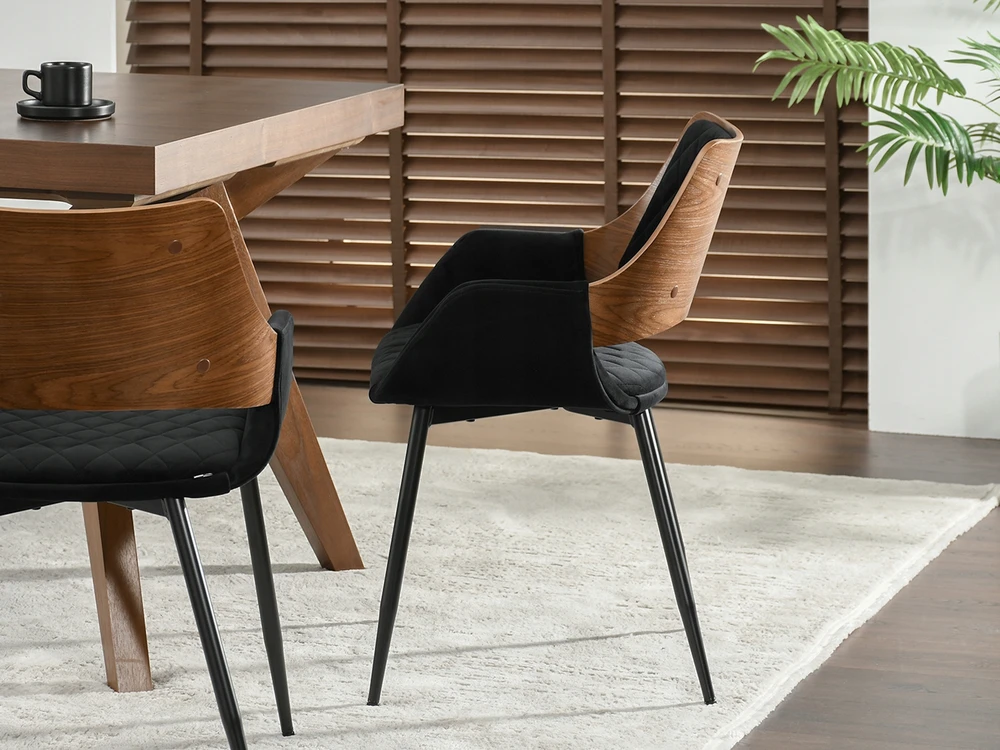 Mebel Partner APDARBINĖ SVETAINĖS KĖDĖ IŠ MEDIENOS IR faneros CARO MORGAN VELVET GRAIKIŲ RIEŠUTŲ JUODOS