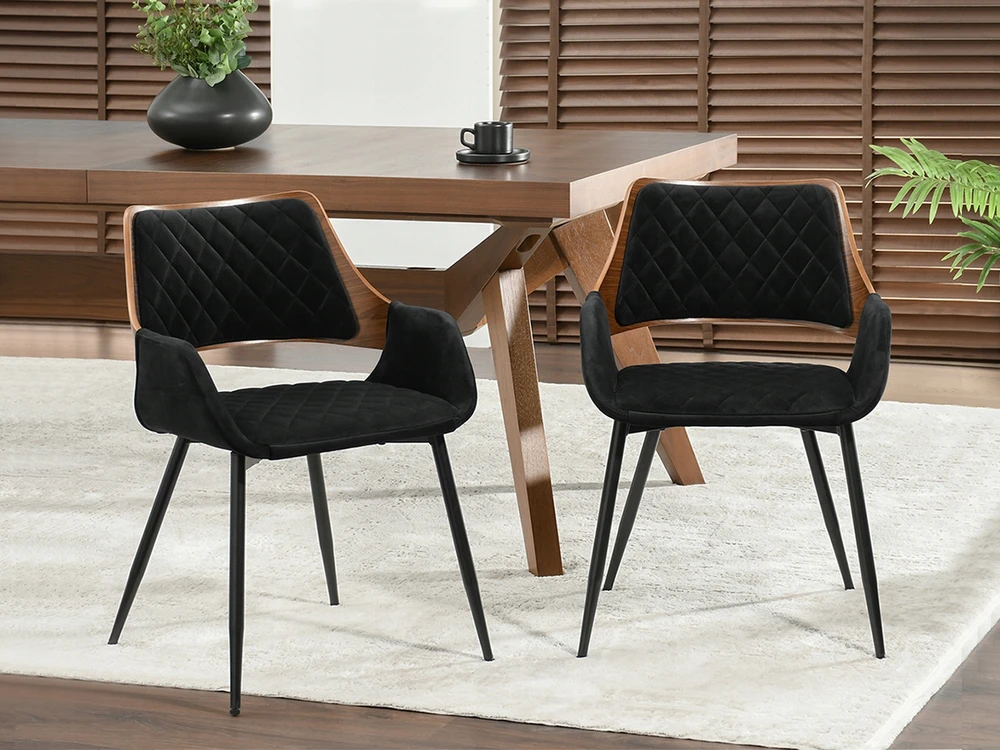 Mebel Partner APDARBINĖ SVETAINĖS KĖDĖ IŠ MEDIENOS IR faneros CARO MORGAN VELVET GRAIKIŲ RIEŠUTŲ JUODOS