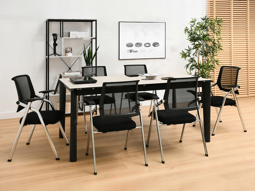 Mebel Partner ATVARI SUlenkiama KONFERENCIJOS KĖDĖ, Juodas TINKLAS ANT SIDABARINIO HENRY RĖMELO