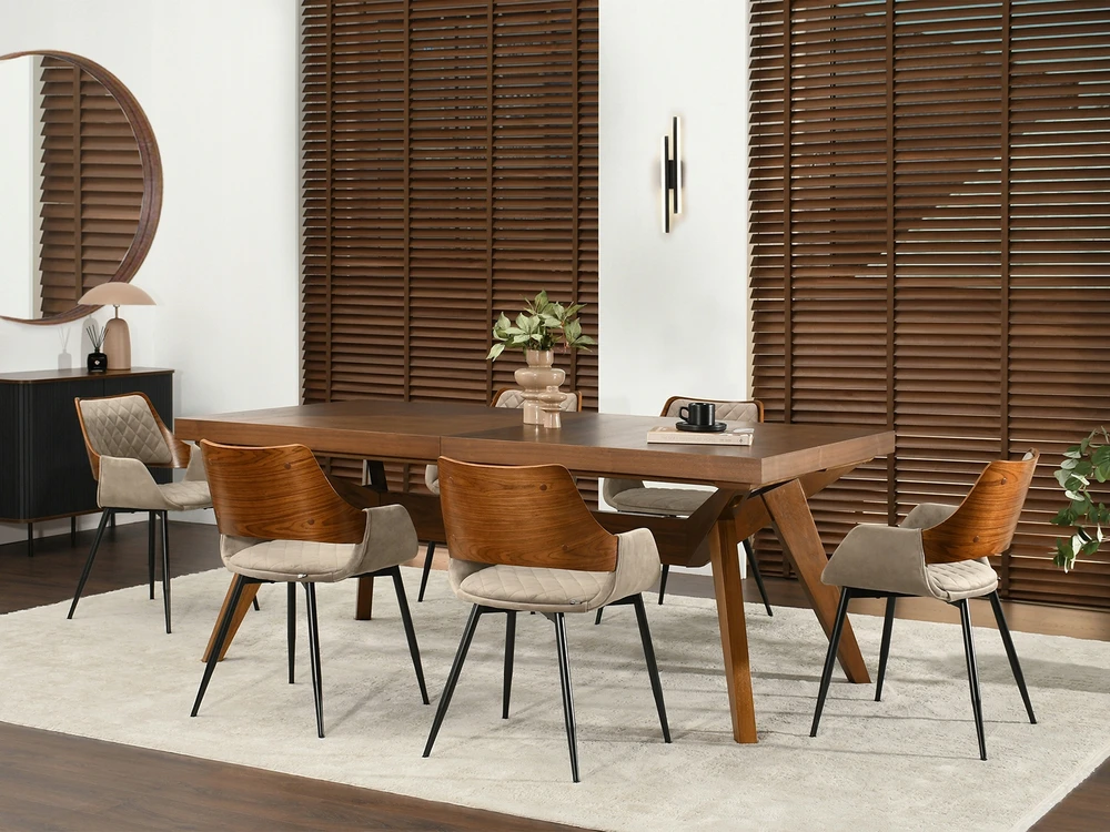 Mebel Partner BEIGE CARO KĖDĖ, PAGAMINTA IŠ LENTO MEDIENOS MORGANO GRAIKIETĖS RIEŠUTŲ ANT METALINIŲ KOJŲ