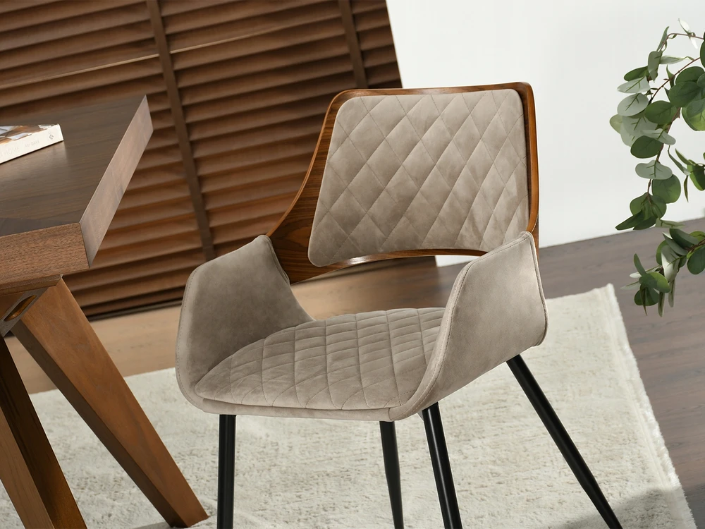Mebel Partner BEIGE CARO KĖDĖ, PAGAMINTA IŠ LENTO MEDIENOS MORGANO GRAIKIETĖS RIEŠUTŲ ANT METALINIŲ KOJŲ