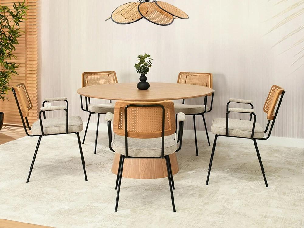 Mebel Partner BOHO KĖDĖS ŠVIESOS RĖMAS SU ROTINO ATGALĖLĖMIS IR RANKŲ ATRAMOMIS CECIL BEIGE OAK