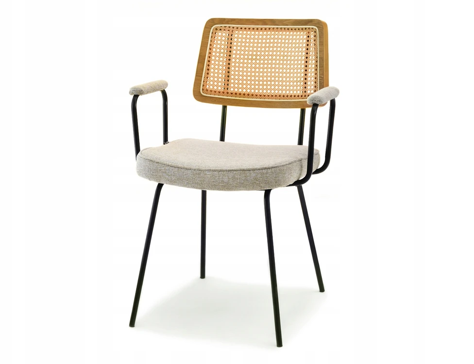 Mebel Partner BOHO KĖDĖS ŠVIESOS RĖMAS SU ROTINO ATGALĖLĖMIS IR RANKŲ ATRAMOMIS CECIL BEIGE OAK
