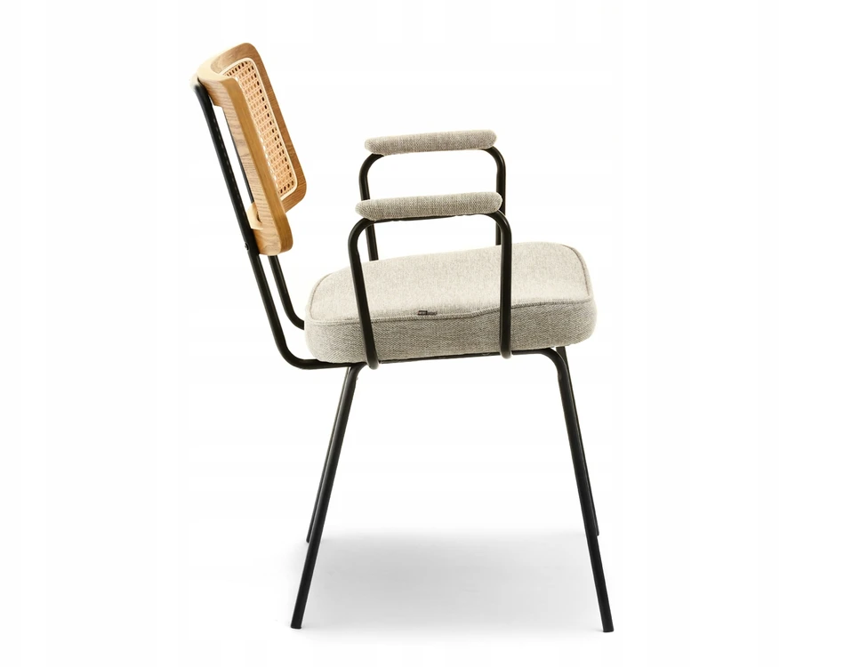 Mebel Partner BOHO KĖDĖS ŠVIESOS RĖMAS SU ROTINO ATGALĖLĖMIS IR RANKŲ ATRAMOMIS CECIL BEIGE OAK