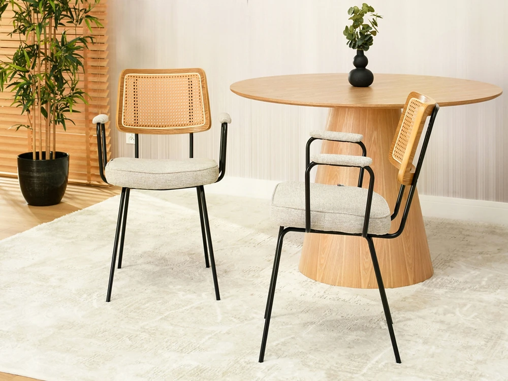 Mebel Partner BOHO KĖDĖS ŠVIESOS RĖMAS SU ROTINO ATGALĖLĖMIS IR RANKŲ ATRAMOMIS CECIL BEIGE OAK