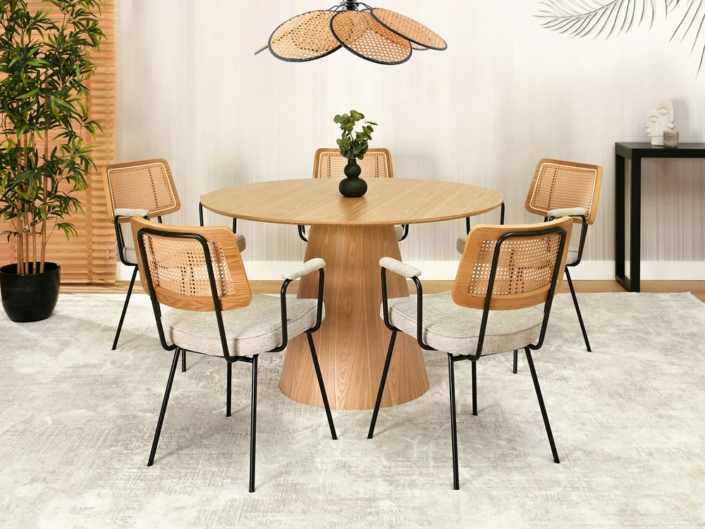 Mebel Partner BOHO KĖDĖS ŠVIESOS RĖMAS SU ROTINO ATGALĖLĖMIS IR RANKŲ ATRAMOMIS CECIL BEIGE OAK