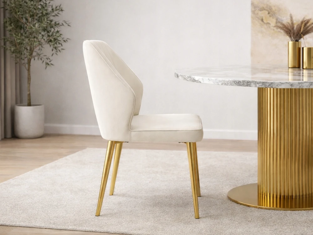 Mebel Partner CHIC SOLIDI GLAMOUR KĖDĖ, ŠVIESUS VELIŪRAS, ANT AUKSINĖS KOJELĖS, GASPAR, KREMINIS