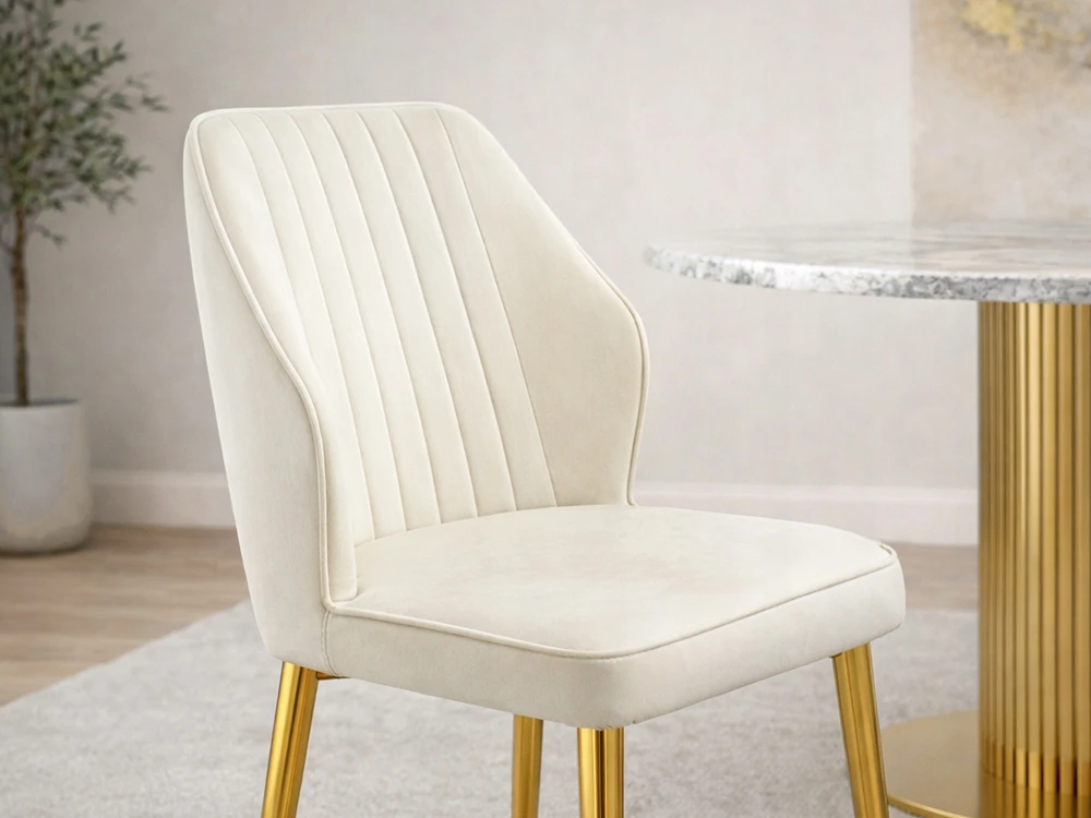 Mebel Partner CHIC SOLIDI GLAMOUR KĖDĖ, ŠVIESUS VELIŪRAS, ANT AUKSINĖS KOJELĖS, GASPAR, KREMINIS