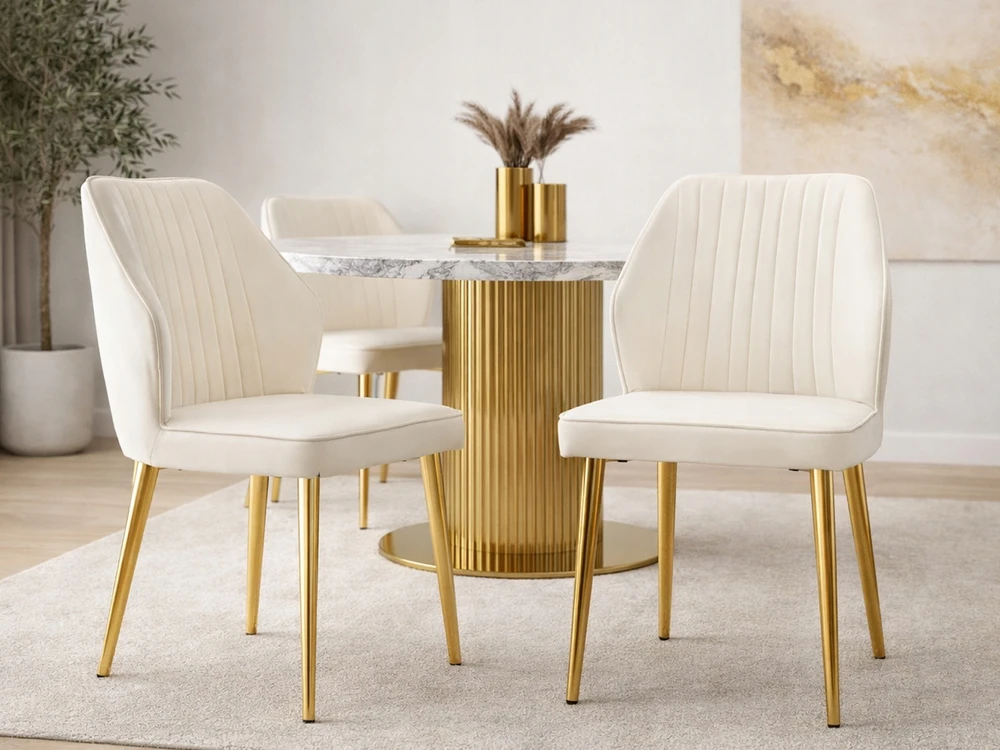 Mebel Partner CHIC SOLIDI GLAMOUR KĖDĖ, ŠVIESUS VELIŪRAS, ANT AUKSINĖS KOJELĖS, GASPAR, KREMINIS
