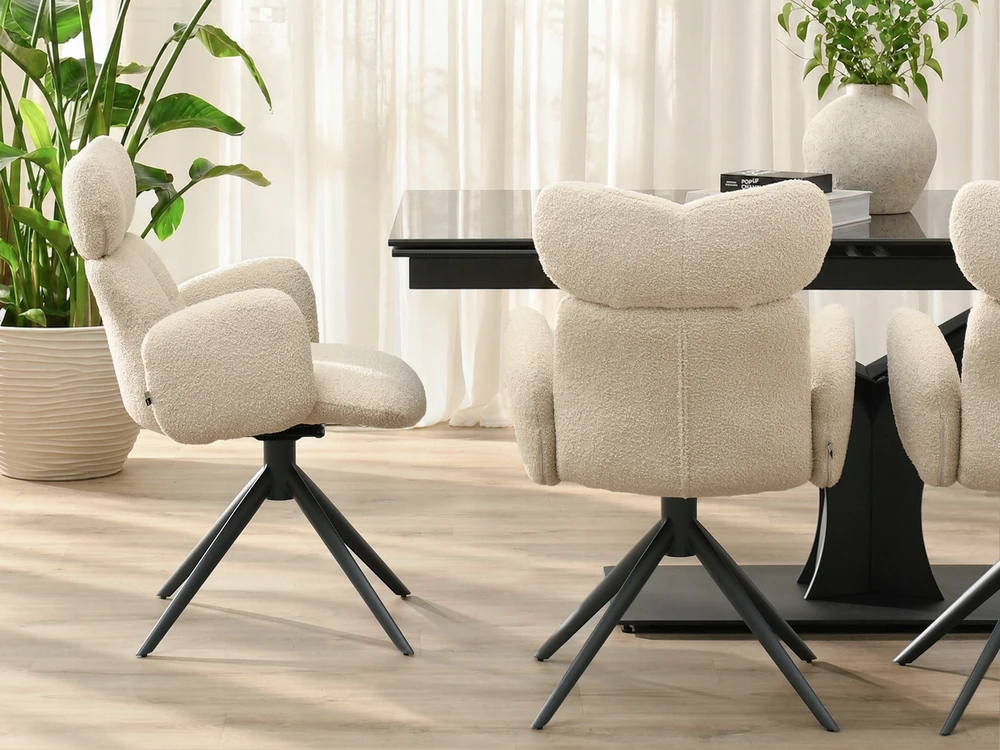 Mebel Partner DESIGNER BOUCLE KĖDĖ SU porankiais ir galvos atrama MADELINE BEIGE