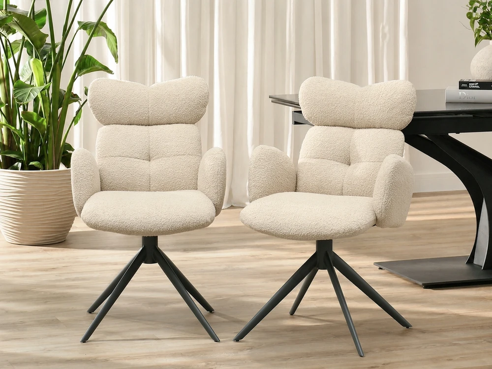 Mebel Partner DESIGNER BOUCLE KĖDĖ SU porankiais ir galvos atrama MADELINE BEIGE