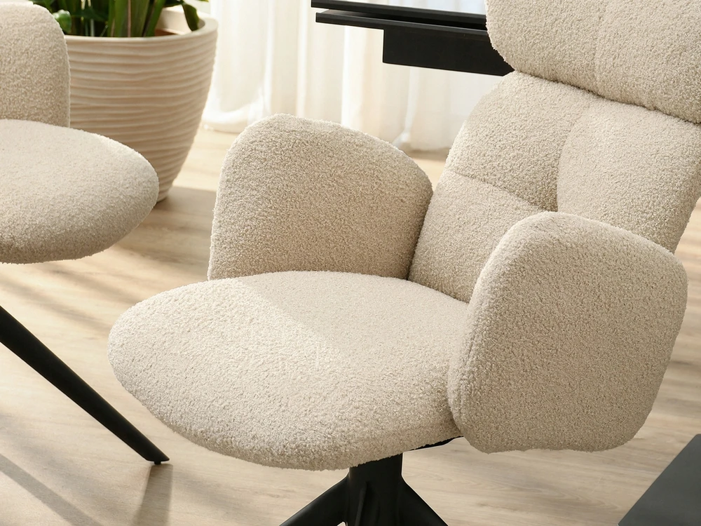 Mebel Partner DESIGNER BOUCLE KĖDĖ SU porankiais ir galvos atrama MADELINE BEIGE